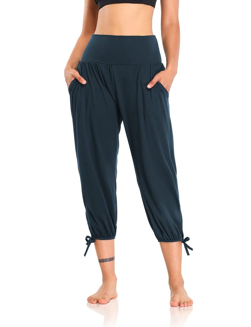 DIBAOLONG Womens Yoga Capri Pants Loose Yoga Pants Comfy Lounge Joggers Pajama Sweatpants with Pockets Navy M - Image 2